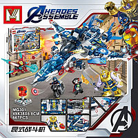 MG301 Конструктор Super Hero Нападение Эбенового Зоба и Таноса, 667 деталей аналог LEGO Super Heroes