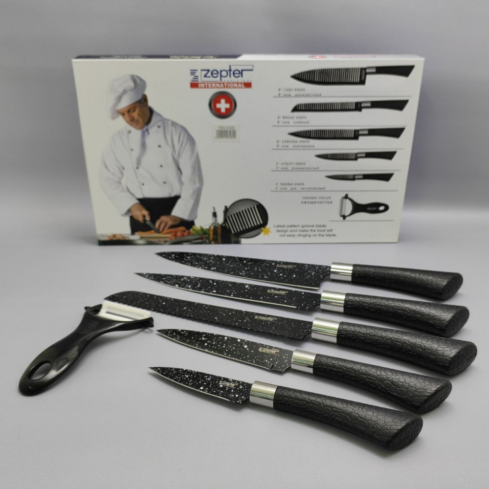 Набор кухонных ножей из нержавеющей стали 6 предметов Zeptef/ Подарочная упаковка - фото 3 - id-p219495607