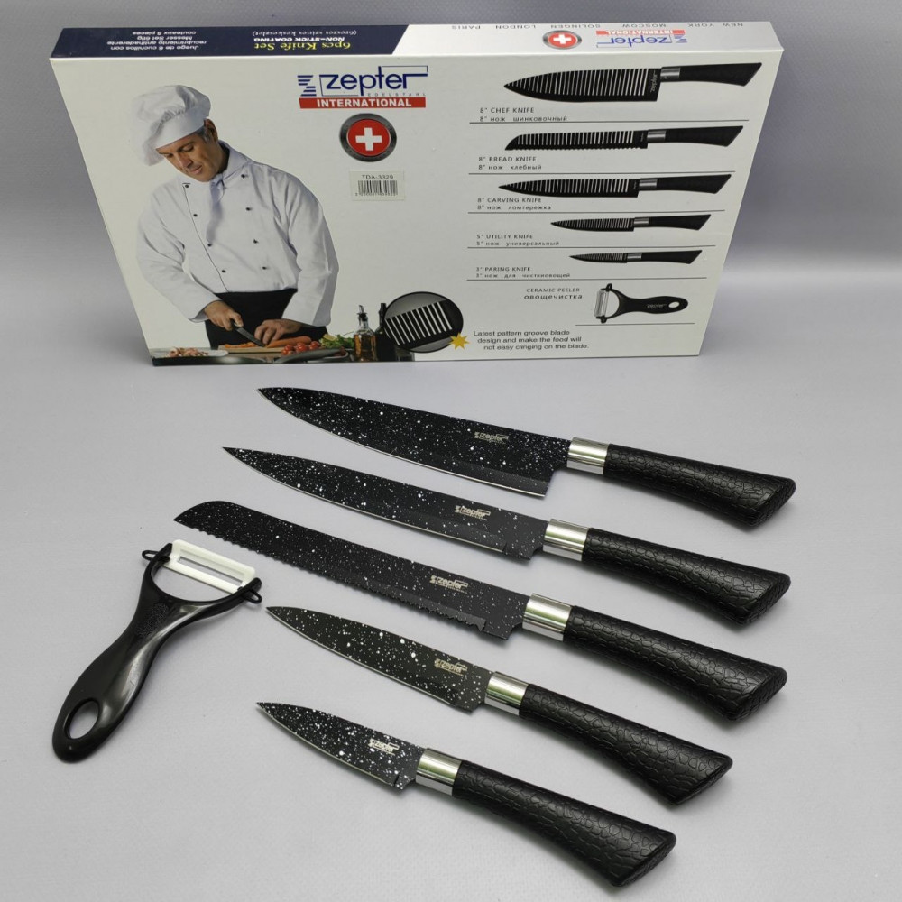 Набор кухонных ножей из нержавеющей стали 6 предметов Zeptef/ Подарочная упаковка - фото 4 - id-p219495607