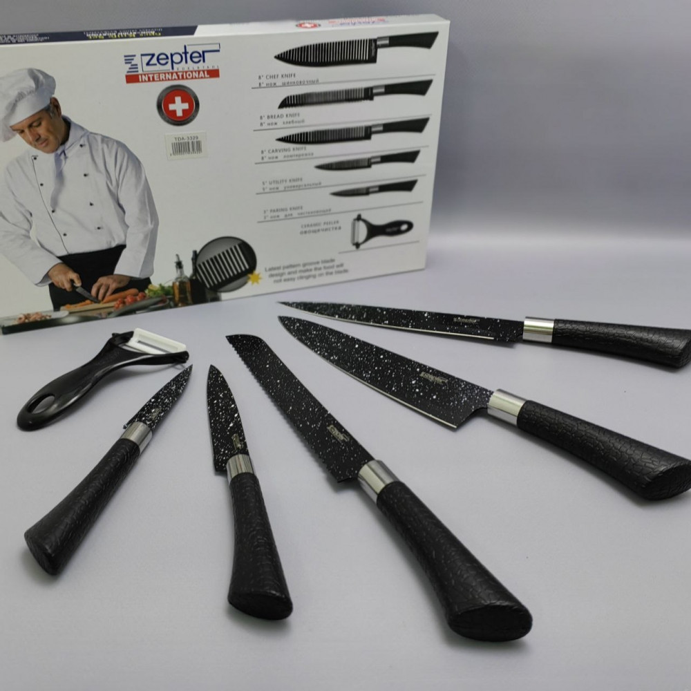 Набор кухонных ножей из нержавеющей стали 6 предметов Zeptef/ Подарочная упаковка - фото 9 - id-p219495607