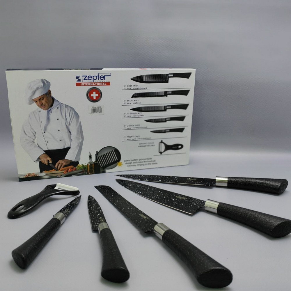 Набор кухонных ножей из нержавеющей стали 6 предметов Zeptef/ Подарочная упаковка - фото 10 - id-p219495607