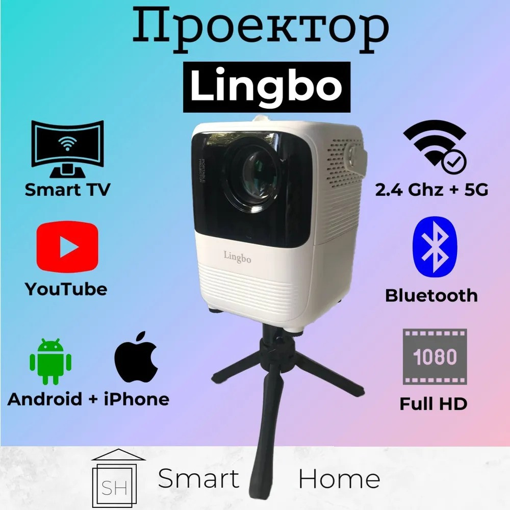 Проектор портативный LINGBO T6 Max (Wi-Fi + Bluetooth) 1080p - фото 2 - id-p219495762