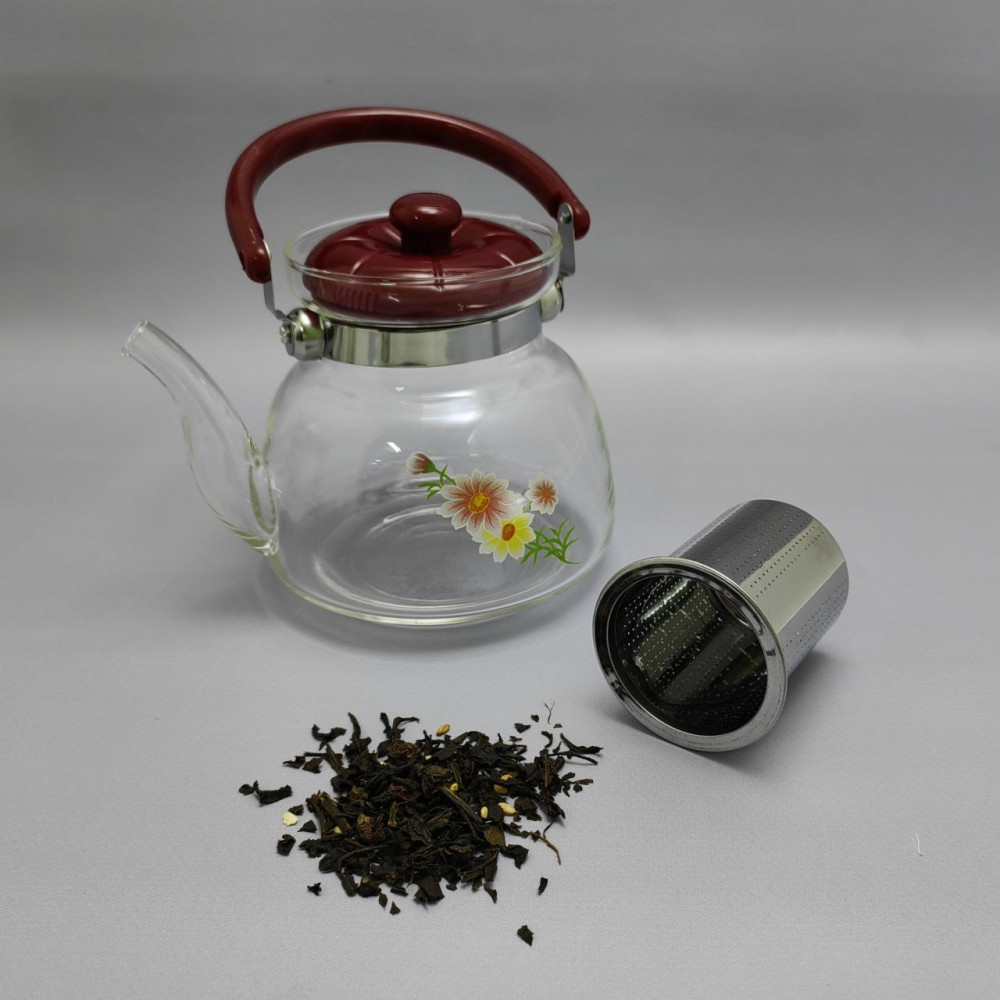 Чайник заварочный стеклянный с ситечком 1100 мл. / Боросиликатное стекло - фото 4 - id-p219495616