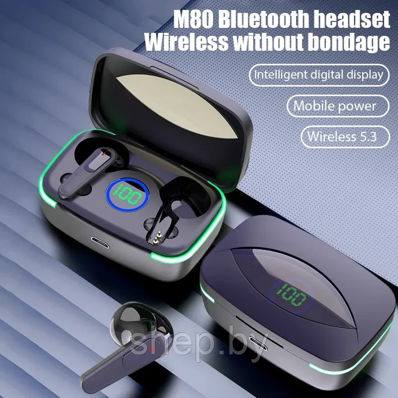Беспроводные наушники TWS M80 Bluetooth V5.3 c микрофоном, беспроводная стерео гарнитура - фото 8 - id-p219495684