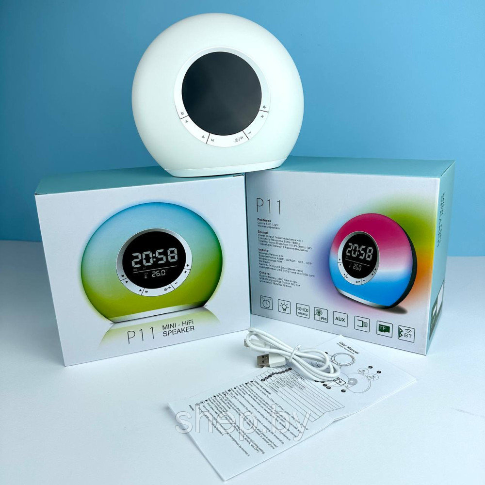Портативная Bluetooth колонка-ночник с часами Mini Hi-Fi Speaker P11 LED- подсветка - фото 9 - id-p219496714