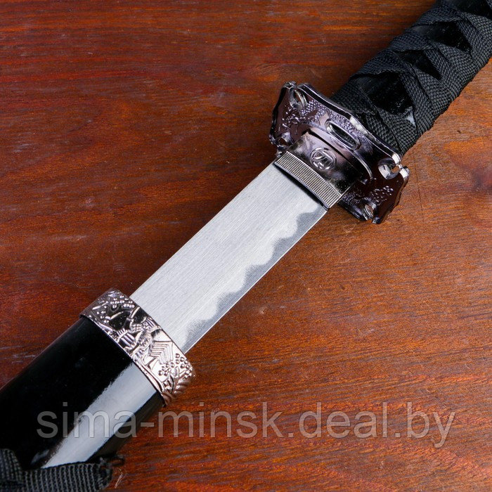 Сувенирное оружие «Катана на подставке», чёрные ножны с разводами, 100 см - фото 3 - id-p219496571