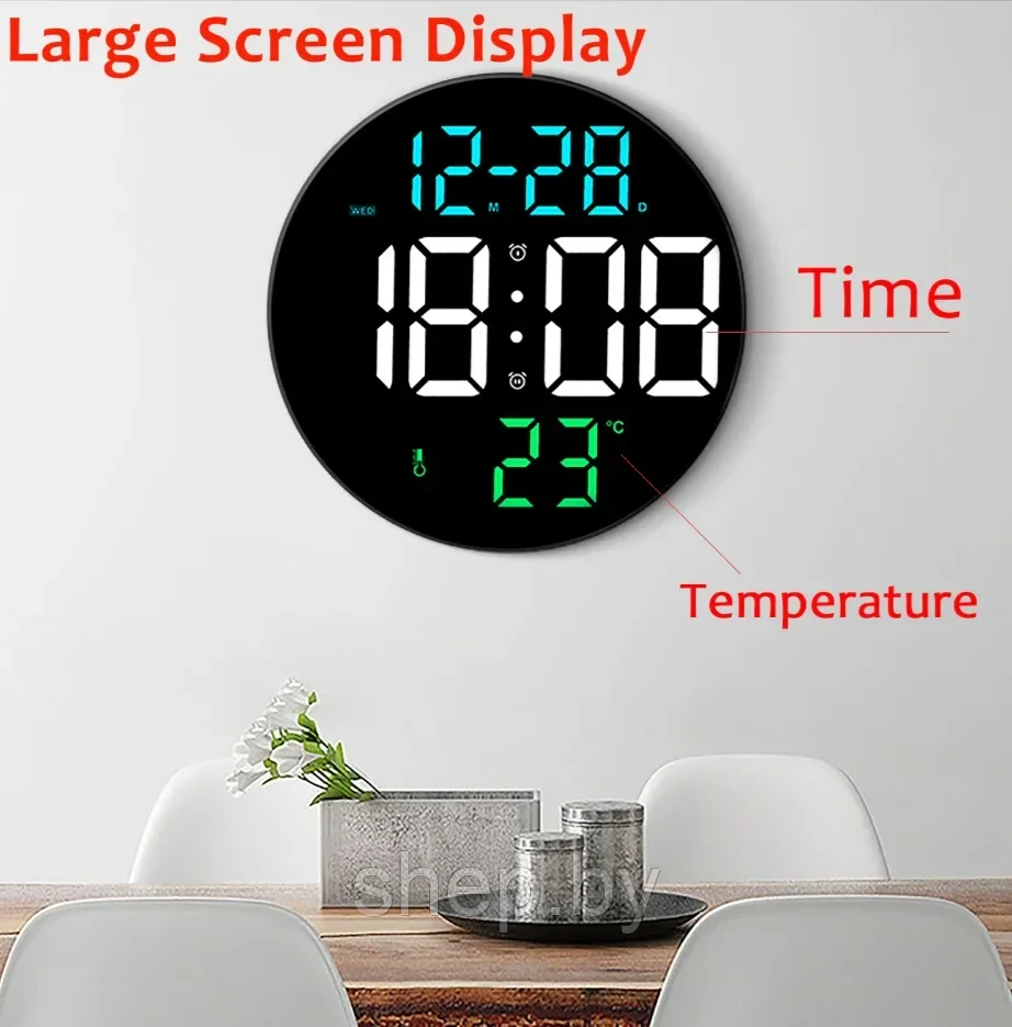 Часы-будильник электронные настенные DS-3813L (зеленые+белые цифры) с пультом, влажность, температура - фото 3 - id-p213044330