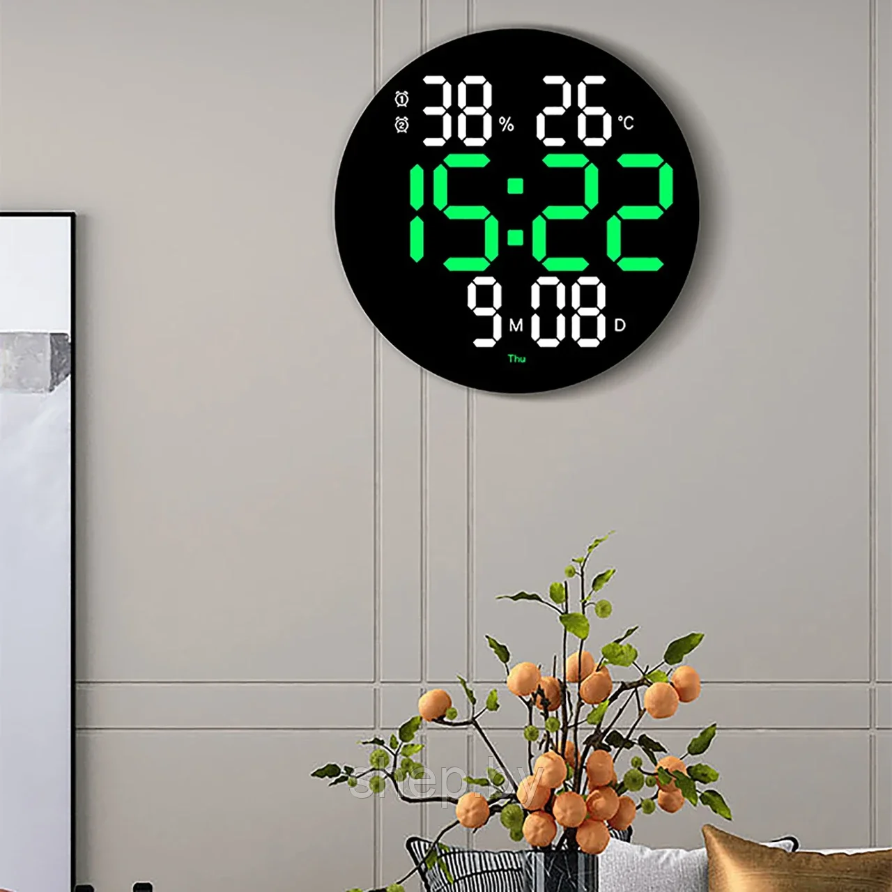 Часы-будильник электронные настенные DS-3813L (зеленые+белые цифры) с пультом, влажность, температура - фото 4 - id-p213044330
