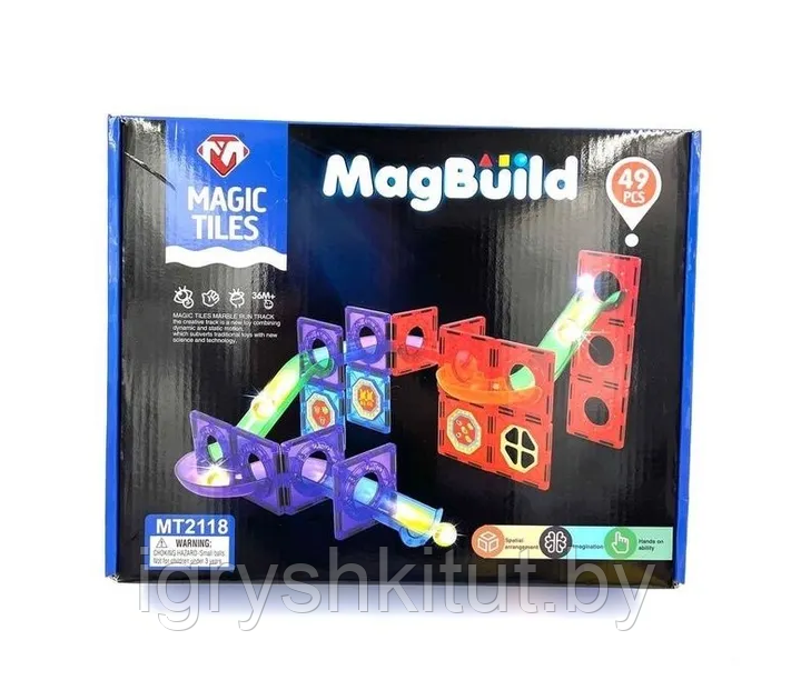 Детский магнитный конструктор Magic Tiles, 49 деталей, игра головоломка для детей - фото 1 - id-p219497933
