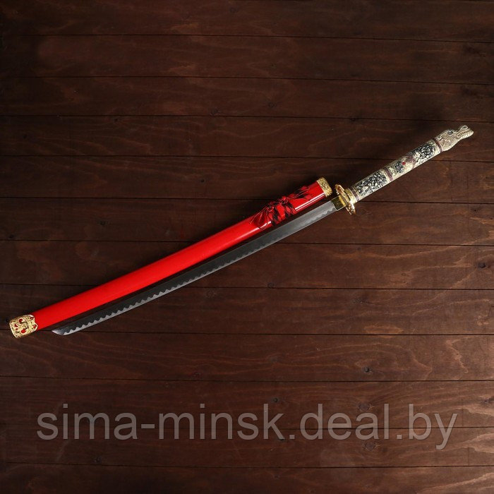 Сувенирное оружие «Катана на подставке», красные ножны, голова дракона на рукоятке, 108 см - фото 2 - id-p219496574