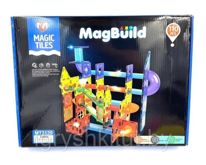 Детский магнитный конструктор Magic Tiles, 110 деталей, игра головоломка для детей - фото 1 - id-p219498251