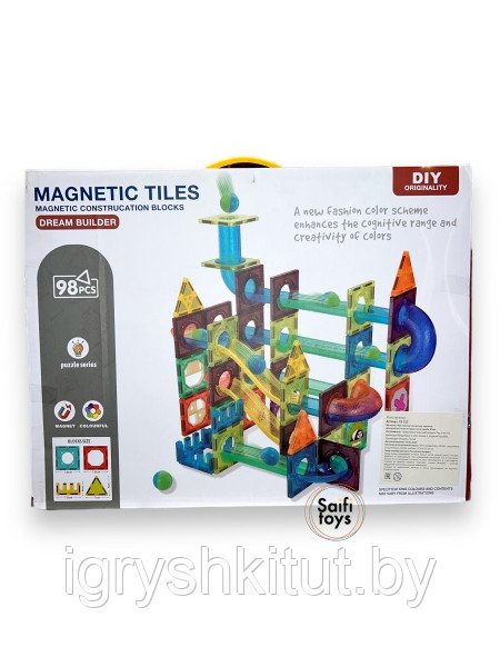 Детский магнитный конструктор Magnetic Tiles, 98 деталей, игра головоломка для детей - фото 1 - id-p219498990