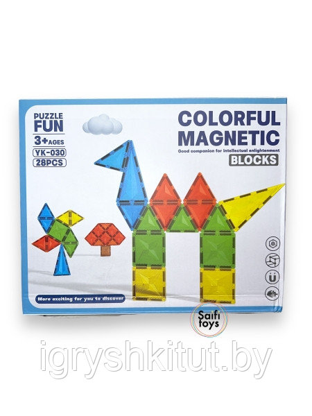 Детский магнитный конструктор Colorful magnetic blocks, 28 деталей, игра головоломка для детей - фото 1 - id-p219499004