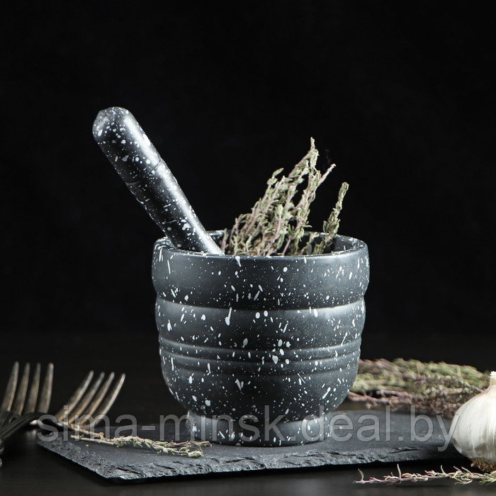 Ступка с пестиком Доляна «Чёрный камень», 250 мл, 9×10 см