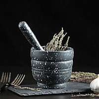 Ступка с пестиком Доляна «Чёрный камень», 250 мл, 9×10 см