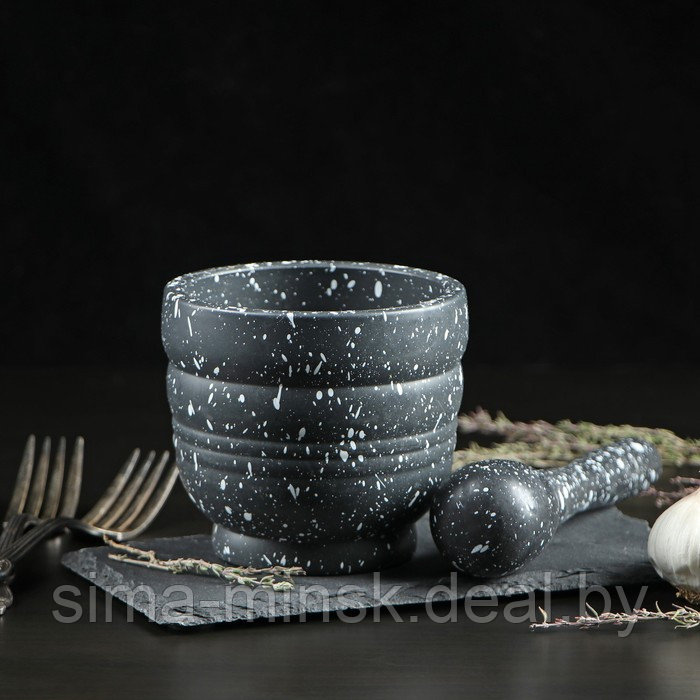 Ступка с пестиком Доляна «Чёрный камень», 250 мл, 9×10 см - фото 2 - id-p219498184