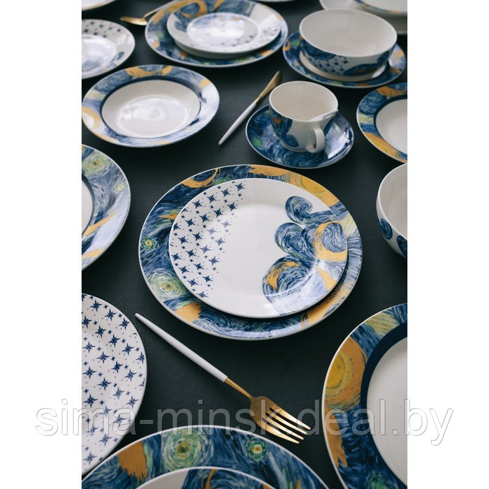 Набор тарелок фарфоровых Доляна «Звёздная ночь», 18 предметов: 6 тарелок d=20 см, 6 тарелок d=25 см, 6 тарелок - фото 5 - id-p219498208