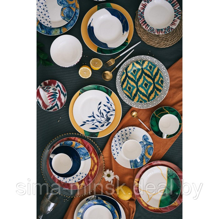 Набор тарелок фарфоровых Доляна «Малахитовая шкатулка», 18 предметов: 6 тарелок d=20 см, 6 тарелок d=25 см, 6 - фото 5 - id-p219498209