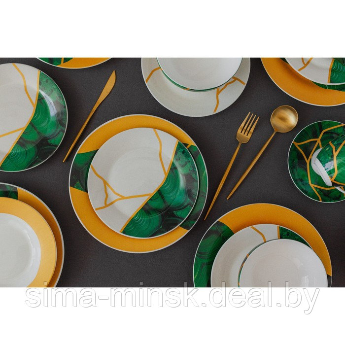 Набор тарелок фарфоровых Доляна «Малахитовая шкатулка», 18 предметов: 6 тарелок d=20 см, 6 тарелок d=25 см, 6 - фото 6 - id-p219498209