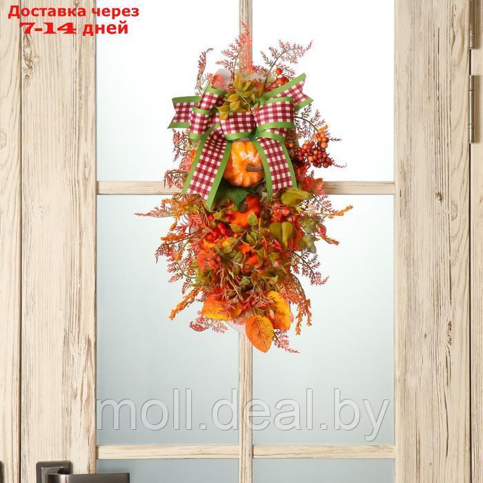 Венок на дверь интерьерный "Осенний с тыквами" 30х50 см - фото 1 - id-p219448454