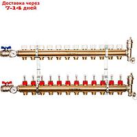 Распределительный коллектор STOUT, латунь с расходомерами 12 выходов