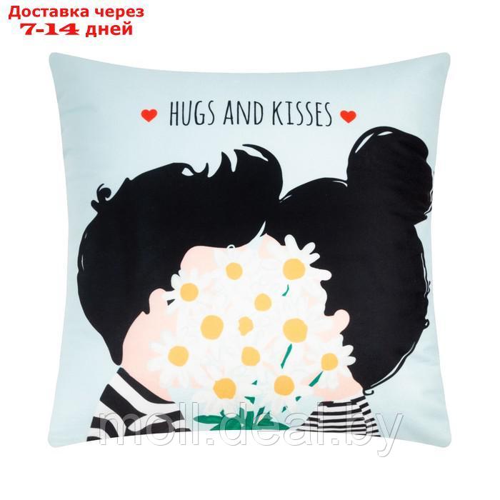 Подушка Этель "Hugs and kisses" 40х40 см, велюр, 100% п/э - фото 1 - id-p219447100