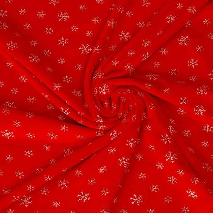 Лоскут Велюр на красном фоне белые снежинки, 100*180см - фото 1 - id-p219501227