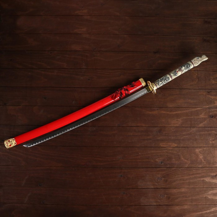 Сувенирное оружие «Катана на подставке», красные ножны, голова дракона на рукоятке, 108 см - фото 2 - id-p219501244