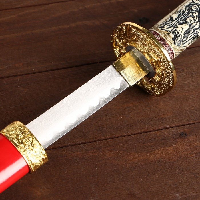 Сувенирное оружие «Катана на подставке», красные ножны, голова дракона на рукоятке, 108 см - фото 4 - id-p219501244