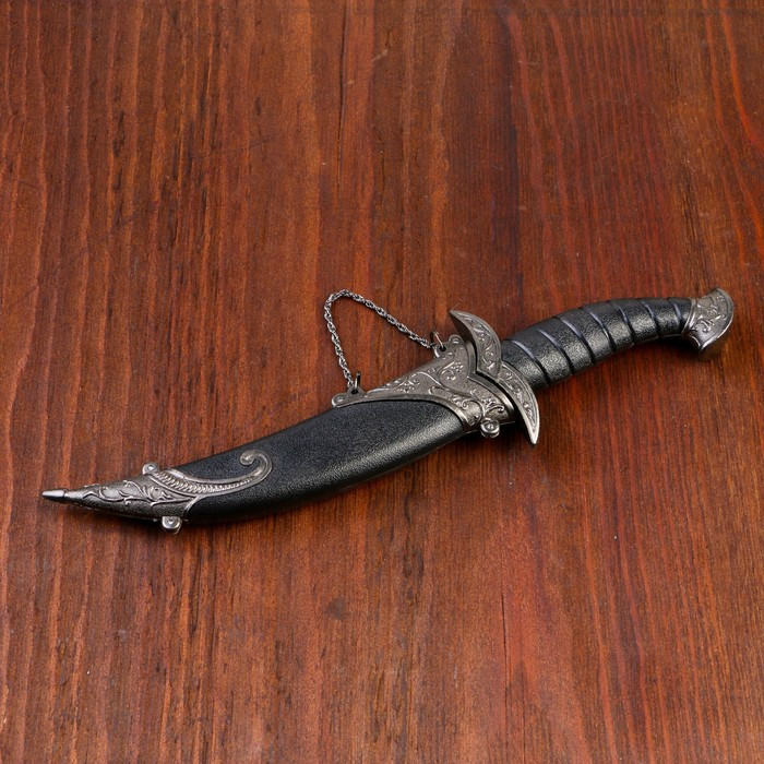 Сувенирный нож изогнутый, 26,5 см, на ножнах длинный завиток, чёрный - фото 2 - id-p219501249