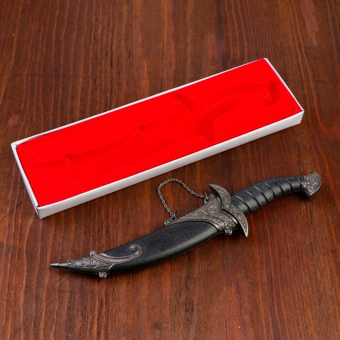 Сувенирный нож изогнутый, 26,5 см, на ножнах длинный завиток, чёрный - фото 5 - id-p219501249