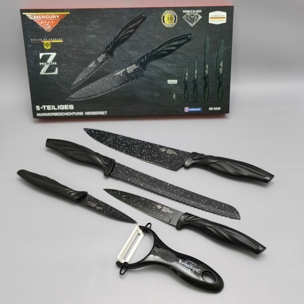 Набор кухонных ножей из нержавеющей стали 5 предметов Mercury Z pro-line MC-9269/ Подарочная упаковка - фото 9 - id-p219502745