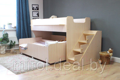 Двухъярусная кровать детская Капризун 12 Р444-2 с лестницей и ящиками - фото 3 - id-p219509550