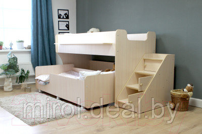 Двухъярусная кровать детская Капризун 12 Р444-2 с лестницей и ящиками - фото 4 - id-p219509550