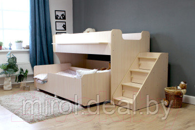 Двухъярусная кровать детская Капризун 12 Р444-2 с лестницей и ящиками - фото 5 - id-p219509550