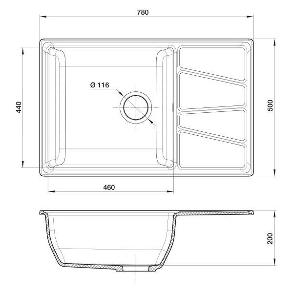 Мойка кухонная Granfest GF-V-780L Иней - фото 3 - id-p219512756