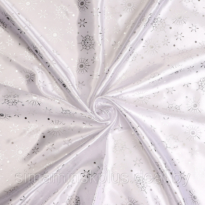 Лоскут Атлас, белый с серебряными снежинками, 100*150см - фото 1 - id-p219513607
