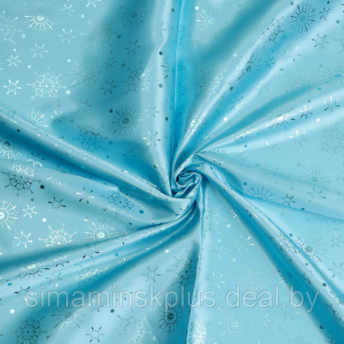 Лоскут Атлас, голубой с голубыми снежинками, 100*150см