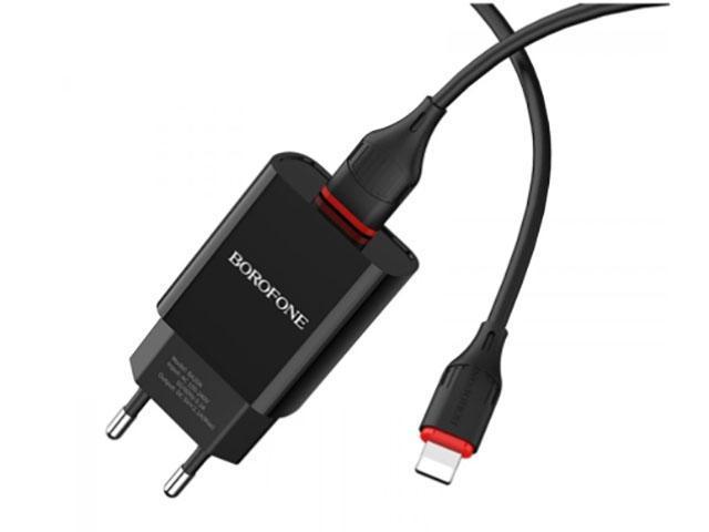 Зарядное устройство Borofone BA20A Sharp 1xUSB 2.1A + кабель Lightning Black - фото 1 - id-p218623792