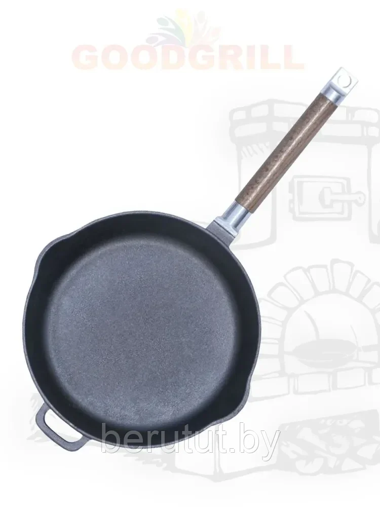 Сковорода чугунная глубокая 24 см со съемной ручкой и двумя сливами GOODGRILL - фото 2 - id-p219514189