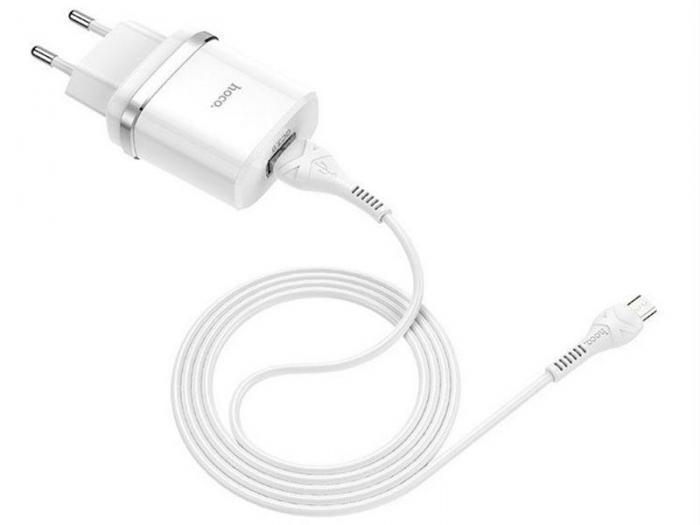 Зарядное устройство Hoco C12Q Smart 1xUSB 3A 18W QC3.0 / QC2.0 + кабель MicroUSB White - фото 1 - id-p219442962