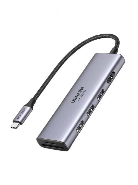 Хаб USB Ugreen Premium 6 in 1 3xUSB 3.0, HDMI, SD/TF 60383 - фото 1 - id-p219214584