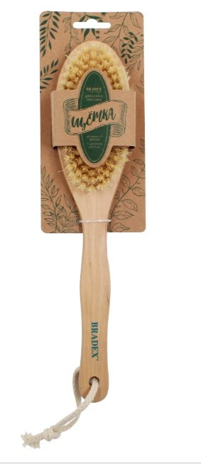 Щётка для сухого массажа Bradex KZ 1064 из чайного дерева с щетиной кактуса с ручкой, 30 см - фото 1 - id-p219506370