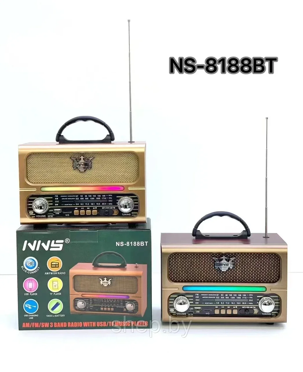 Ретро Радиоприемник NNS NS-8188BT USB Bluetooth FM/AM/SW USB MicroSD - фото 2 - id-p219523694