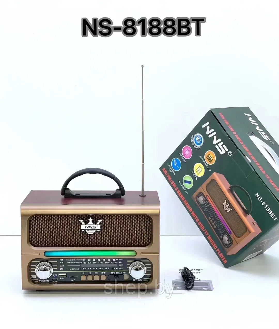 Ретро Радиоприемник NNS NS-8188BT USB Bluetooth FM/AM/SW USB MicroSD - фото 3 - id-p219523694