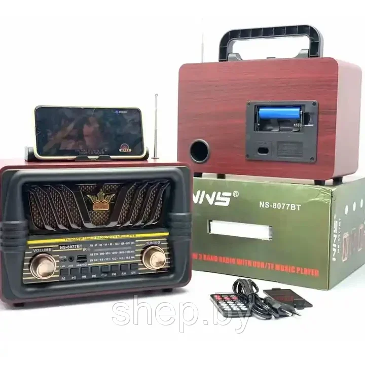 Ретро Радиоприемник NNS NS-8077BT Bluetooth FM/AM/SW USB MicroSD + пульт ДУ - фото 7 - id-p219533933