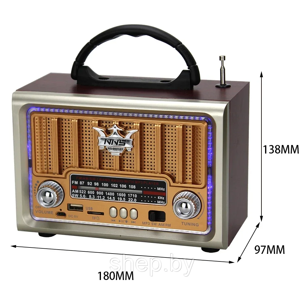 Ретро Радиоприемник NNS NS-8891BT Bluetooth FM/AM/SW USB MicroSD - фото 4 - id-p219533996