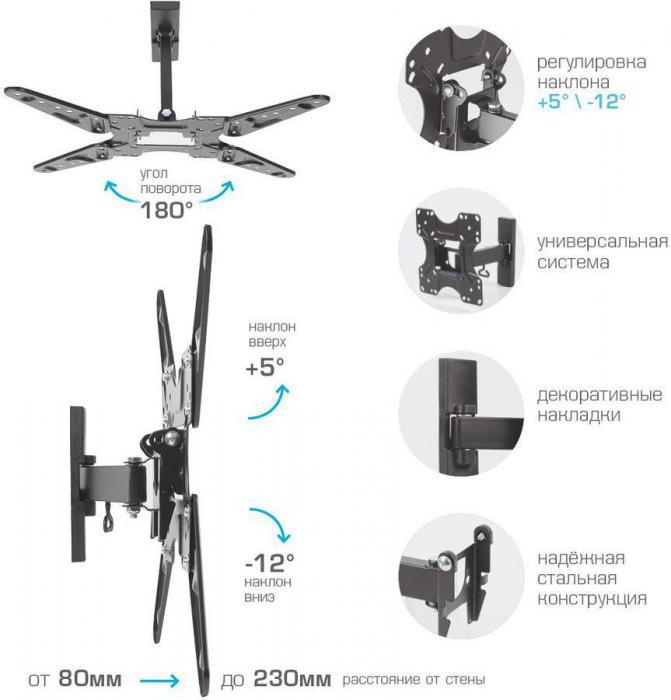 Кронштейн для телевизора Kromax OPTIMA-413, 20-55", настенный, поворотно-выдвижной и наклонный, серый [29010] - фото 4 - id-p219070960