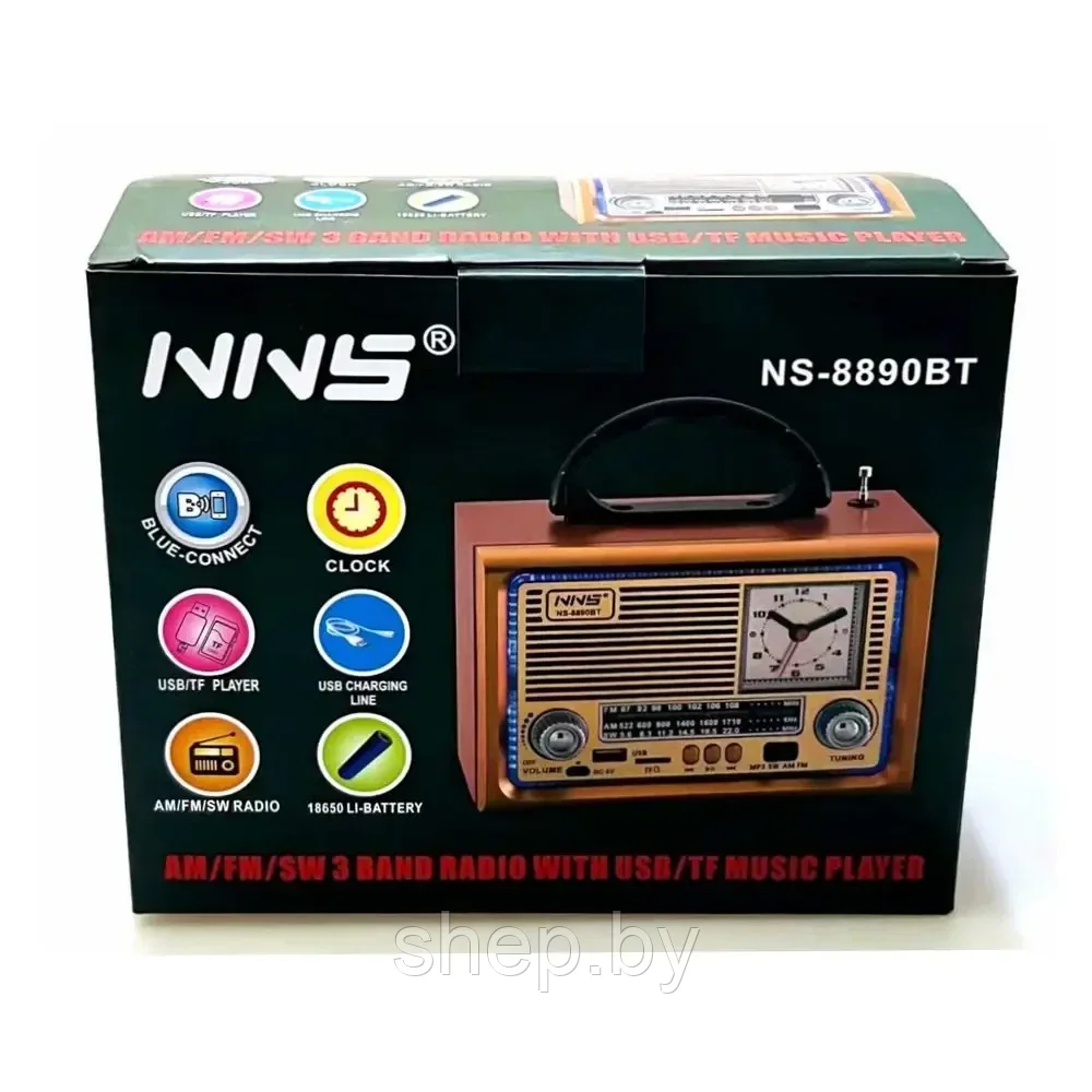 Ретро Радиоприемник NNS NS-8890BT Bluetooth FM/AM/SW USB MicroSD - фото 7 - id-p219534863