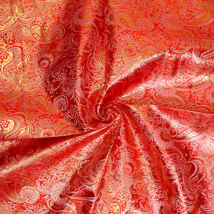Лоскут Парча, красный с белым рисунком и золотом, 100*150см - фото 1 - id-p219534864